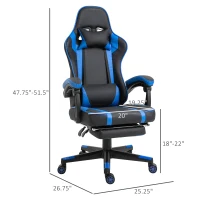 Vinsetto High Back Gaming Chair, PU Leather Racing Style Gamer Computer Chair with Retractable Footrest with Lumbar Support, Pillow and Adjustable Padded Armrests, Blue(m-3)