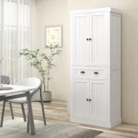 HOMCOM 72" Kitchen Cabinet, Kitchen Pantry Cabinet with 4 Doors, 2 Adjustable Shelves and Drawer, Distressed White(m-10)
