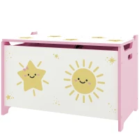 Qaba Toy Chest, Kids Storage Chest with Lid, Safety Hinges and Groove Handles for Boys, Girls, Pink(m-2)