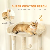 PawHut 67" Large Cat Tree with 7 Scratching Posts, Tunnel, 2 Condos, Hammock, Perch, Ramp, Pompoms, Beige(m-5)