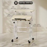 HOMCOM Stand Up Desk, Height & Angle Adjustable Computer Desk with Wheels for Standing or Sitting, Laptop Table, Natural(m-3)