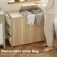 HOMCOM Bamboo Laundry Hamper with Removable Drawstring Bag and Side Storage Pockets, 47 Gal, Natural(m-5)