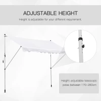 Outsunny 10x5ft Manual Retractable Awning, Patio Sun Shade Canopy Shelter with 5.6-9.2ft Support Pole, Water Resistant UV Protector, for Window, Door, Porch, Deck, White(m-7)
