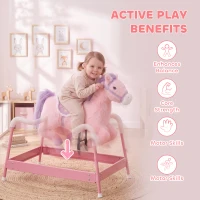 Qaba Kids Spring Rocking Horse, Ride on Horse with Neighing Sounds, Plush Animal Ride on Toy for Ages 3+ Years, Pink(m-7)