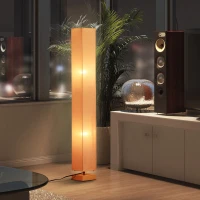 HOMCOM Modern Free Standing Rectangle Floor Lamp, 47 Inches Tall with Linen Shade for Living Room and Bedroom, Beige(m-21)