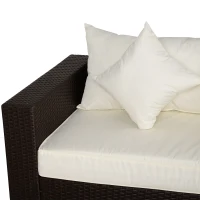 Outsunny Patio Outdoor Sofa, PE Rattan Wicker Loveseat, Outdoor Couch with 2 Throw Pillows & Comfortable Cushions, Cream White(m-7)