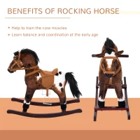 Qaba Kids Wooden Plush Ride-On Rocking Horse Chair Toy with Realistic Sounds Dark Brown/White(m-6)