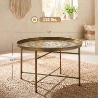 HOMCOM Coffee Table for Living Room, 24" Round Center Table with Hammered Tray Top and Metal Frame for Bedroom, Gold(m-3)