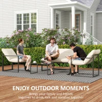 Outsunny 4 Piece Outdoor Furniture Set, Patio Conversation Set with Tempered Glass Table, Loveseat, 2 Chairs and Cushions, Beige(m-7)