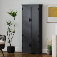 HOMCOM 60" 4-Door Storage Cabinet Multi-Storey Large Space Pantry with Adjustable Shelves Black(m-9)