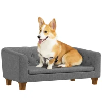 PawHut Raised Dog Sofa, Elevated Pet Sofa for Small Medium Dogs, Gray(m-1)