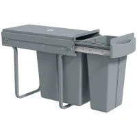 HOMCOM Pull Out Garbage Bin for Kitchen, 7.9 Gallon (30 L) Under Sink Garbage Can, 2 Removable Compartments, Grey(m-9)