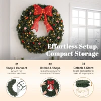 HOMCOM Artificial Xmas Wreath, 48 Inch Pre-Lit Christmas Wreath with 200 LED Lights, Lighted Bow and 31 Ornament Set, Green(m-7)
