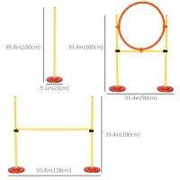 PawHut 3PCs Portable Pet Agility Training Obstacle Set for Dogs w/ Adjustable Weave Pole, Jumping Ring(m-3)