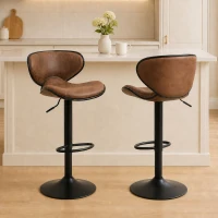 HOMCOM Vintage Set of 2 Microfiber Cloth Adjustable Bar Height Stools with Swivel Seat, Brown(m-1)
