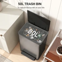 HOMCOM Trash Can with Soft-Close Lid, Garbage Can with Removable Inner Bucket for Kitchen 13.2 gal/50 L, Silver(m-4)