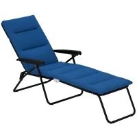 Outsunny Foldable Lounge Chair, Reclining Patio Sun Lounger with 6-Position Adjustable Back, Blue(m-9)
