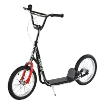 Aosom Kids Kick Scooter for 5+ Year Old, Kids Ride on Toy w/ 16'' Inflatable Wheel Dual Brakes, Black(m-2)