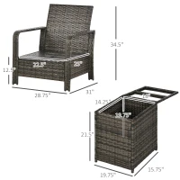 Outsunny 3 Piece Patio Furniture, PE Wicker Storage Table & Chairs, Beige(m-3)