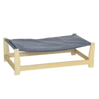 PawHut Raised Pet Bed Wooden Frame Dog Cot with Washable Cushion for Small Medium Sized Dogs Indoor Outdoor, 35.5" x 20" x 11"(m-1)