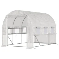 Outsunny 116.25" x 78.75" x 78.75" Walk-in Tunnel Greenhouse, Mesh Windows, Bottom Vents, Zippered Door, PE Cover, Heavy Duty Steel Frame, White(m-11)