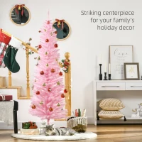HOMCOM 6' Artificial Pencil Christmas Tree, Slim Xmas Tree with 390 Realistic Branch Tips and Plastic Stand, Pink(m-4)