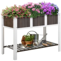 Outsunny 47" x 23" Raised Garden Bed w/ Storage Shelf, 2 Tiers Elevated Planter Box with Legs for Vegetables, Flowers and Herbs Backyard, Patio, Balcony(m-1)