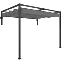 Outsunny 10' x 7' Lean To Pergola, Metal Pergola with Retractable Roof for Grill, Garden, Patio, Deck(m-9)