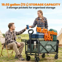 Outsunny Wagon Cart Foldable, Collapsible Wagon Cart with Removable Liner, Handle, Wheels, 72L & 198 LBS Capacity, Green(m-4)