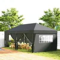 Outsunny 10' x 20' Pop Up Canopy Tent Outdoor Portable Easy Up Party Tent Garden Shade Shelter with Walls Carrying Bag, Black(m-1)