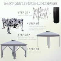 Outsunny 11' x 11' Pop Up Canopy, Instant Canopy Tent with Solar LED Lights, Remote Control, Zippered Mesh Sidewalls and Carrying Bag for Backyard Garden Patio, Gray(m-5)