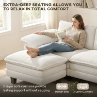 HOMCOM Sectional Sofa, L Shaped Couch with Deep Seat, Movable Ottoman and Pillow-top Armrests, Beige(m-4)