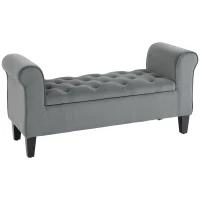 HOMCOM Button Tufted Storage Ottoman Bench, End of Bed Bench with Rolled Arms, Storage Chest for Living Room, Entryway, Grey(m-9)