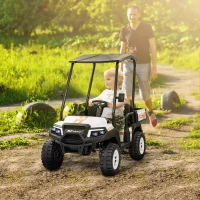 Qaba 24V 2 Seater Electric Car for Kids w/ Remote Control, 4 Wheels Spring Suspension, Soft Start, Storage, Sunshade, White(m-1)