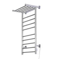 HomCom 9-Bar Stainless Steel Wall Mounted Electric Heated Towel Rack Warmer With Shelf(m-14)