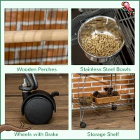 PawHut 66" Bird Cage Parrot Cage for Conures, Cockatiels, Parrotlet with Play Top, Rolling Stand, Pull Out Tray, Storage Shelf(m-7)