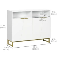 HOMCOM Accent Sideboards, Kitchen Storage Cabinet with 4 Doors, Adjustable Shelves, Metal Base for Living Room, Hallway, White(m-3)