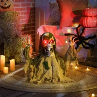 Outsunny Halloween Animated Skeleton with Glowing LED Eyes, Animatronic Halloween Decorations, Battery Operated(m-8)