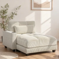 HOMCOM 58" Chaise Lounge Indoor, Oversized Corduroy Sofa Bed with 2 Cup Holders, Pillow, Deep Seat Sleeper Couch, Cream White(m-8)