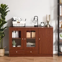 HOMCOM Kitchen Buffet Table Cabinet Storage Sideboard Server Console with Framed Acrylic Doors and Tabletop, Brown(m-4)