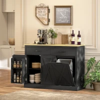 HOMCOM 7 Gallon Tilt Out Garbage Cabinet, Kitchen Island with Charging Station, 2 Drawers, 4 Door Racks, Black(m-9)