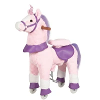 Qaba Ride on Horse for Kids 2+ Years, 29.5" Height Plush Ride On Pony Riding Horse with Rotatable Head and Sounds, Pink(m-1)