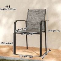 Outsunny Stackable Patio Chairs Set of 4, Outdoor Dining Chairs with 20" Deep Seat, All Weather Breathable Mesh, Armrests, Grey(m-3)