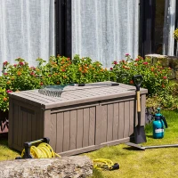 Outsunny Plastic Deck Storage Container Box Outdoor Garden Bench Patio Furniture 77 Gal with Handles, Padlock Eyes, 56" x 26" x 24"(m-8)