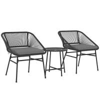 Outsunny 3 Piece Bistro Set, Wicker Outdoor Patio Furniture Set with Glass Top Table, Cushions for Balcony, Porch, Black(m-2)