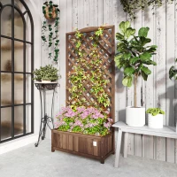 Outsunny Wood Planter with Trellis, Raised Garden Bed to Grow Vegetables for Backyard, 30" x 14" x 67", Dark Brown(m-8)