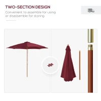 Outsunny 10' x 8' Bamboo Wooden Round Market Patio Sun Umbrella, Garden Parasol, Outdoor Sunshade Canopy, Wine Red(m-7)