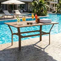 Outsunny Outdoor Coffee Table with Slatted Tabletop, All-Weather Rectangle Metal Patio Coffee Table for Garden, Brown(m-7)