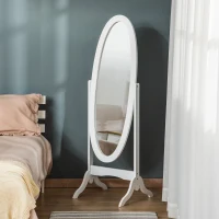 HOMCOM Floor Standing Mirror Full Length Mirror with Adjustable Angle Oval Frame for Dressing Room Bedroom Living Room White(m-8)