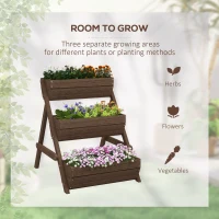 Outsunny 3 Tier Elevated Planter Box, Vertical Wooden Raised Garden Bed for Flowers, Vegetables, 26" x 30" x 30", Carbonized(m-4)